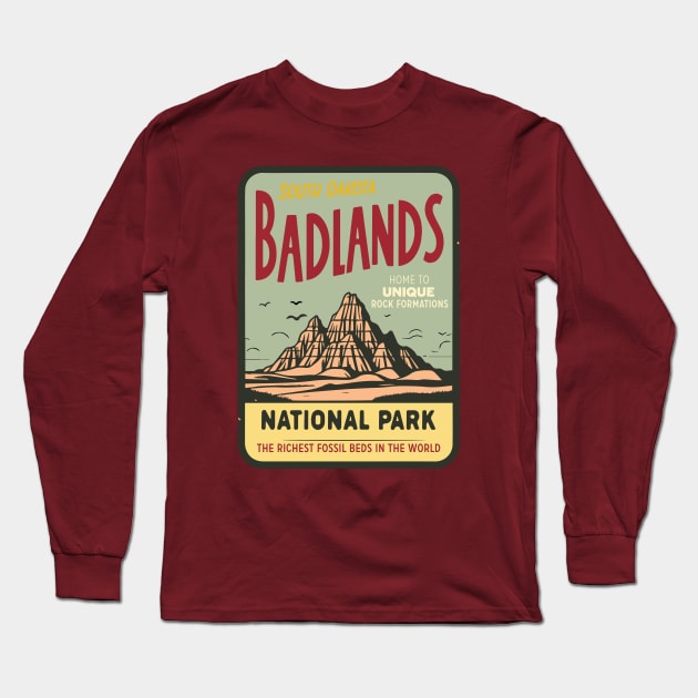 Badlands National Park Aged Look Long Sleeve T-Shirt by Alexander Luminova